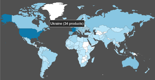 Carte des pays sur Open Food Facts